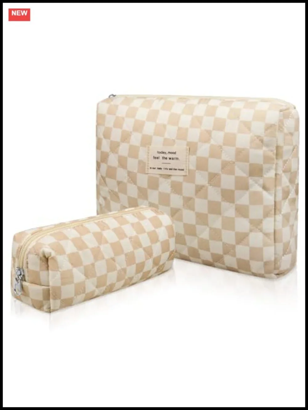 2-Piece Cotton Makeup Bag Set Travel Toiletry Organizer Pouch Zippered